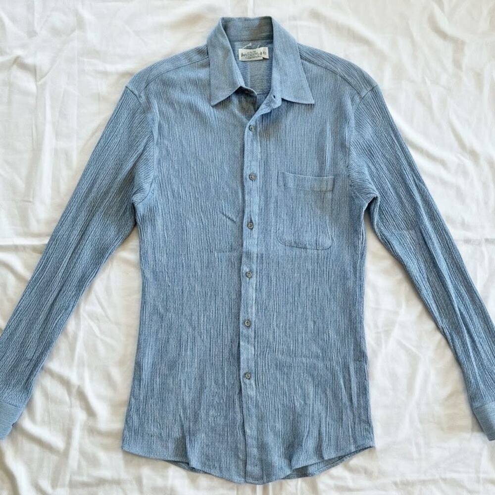 Merona Vintage Gray Crinkled Minimalist Button Slim Shirt Mens Small / Medium